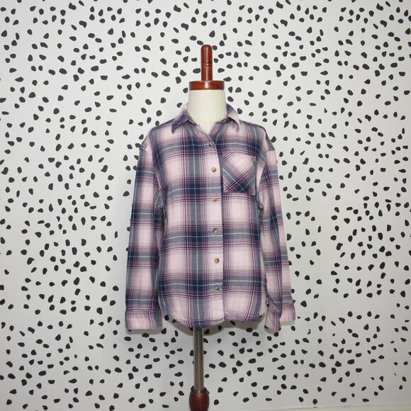 Justice Other - Justice Pink Perfectly Plaid Print Long Sleeve Girls Button Up Shirt